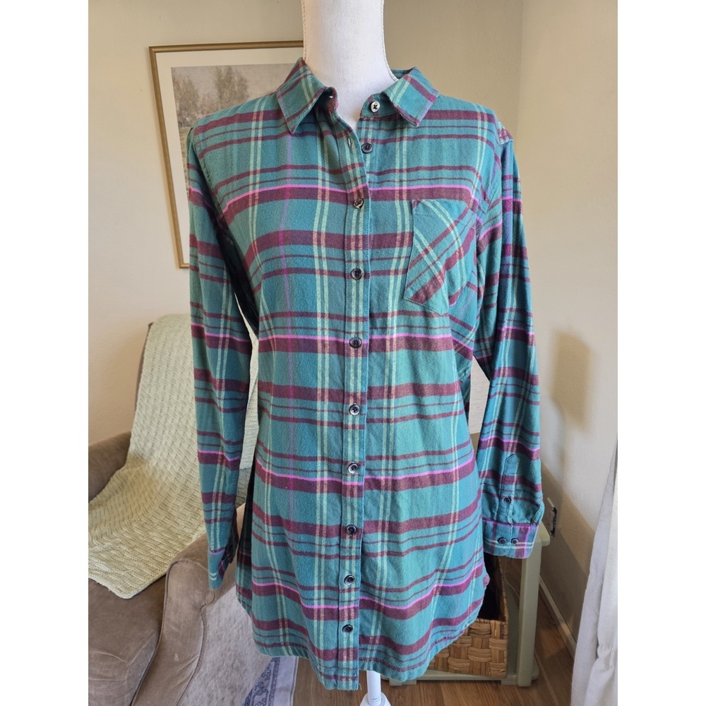 Mountain Khaki Flannel Womens XL Button Up Shirt Green Penny Tunic